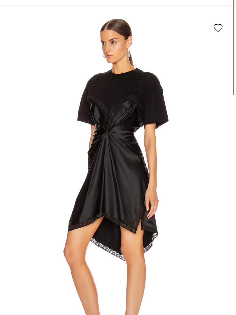 Alexander Wang bi layer Black Satin High-Low Twist Slip Dress